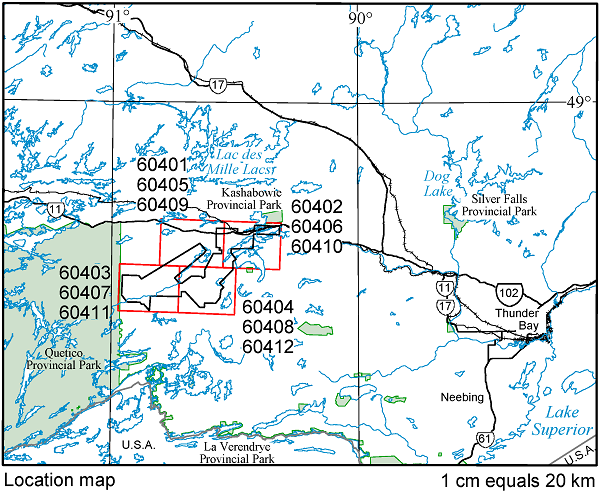 Map of the Burchell Lake area showing the outlines of maps in the survey area