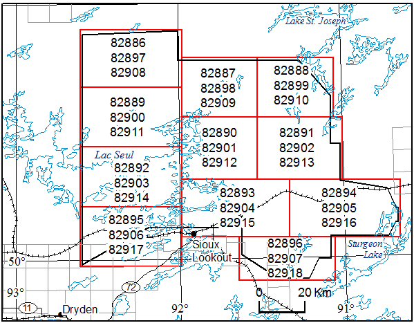 Location map for the Lac Seul east geophysical survey