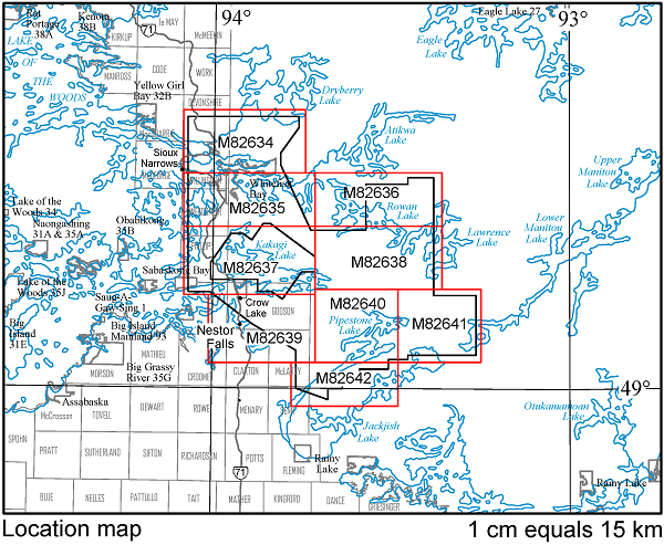 location map for the 1:20000 scale Nestor Falls geophysical survey maps