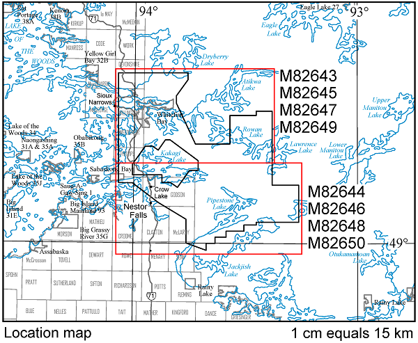 location map for the 1:50000 scale Nestor Falls geophysical survey maps