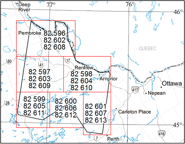 Location map for the 2014 geophysical survey of the Renfrew area