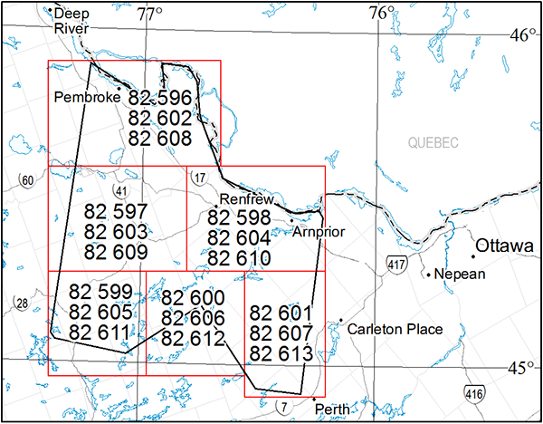 Levé géophysique aéroporté  Région de Renfrew, Feuilles de carte à l’échelle de 1:50 000