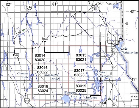 Levés géophysiques aéroportés Région de la rivière Sturgeon, Feuilles de carte à l’échelle de 1:50000